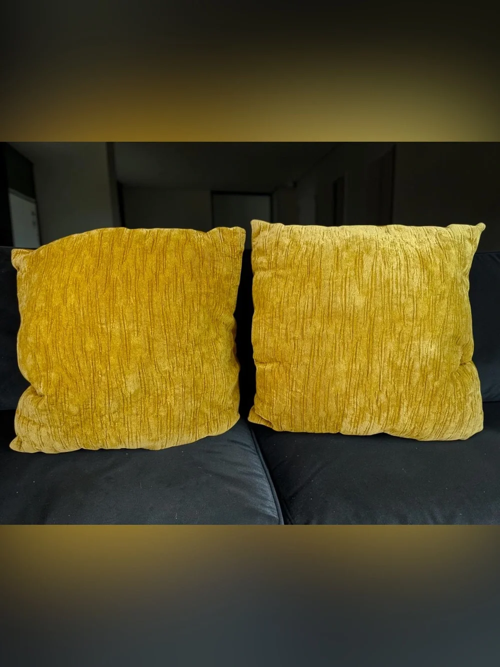 Pier 1 Imports Gold Chenille Velvet 18x18 Throw Pillows Set of 2 Mustard Yellow